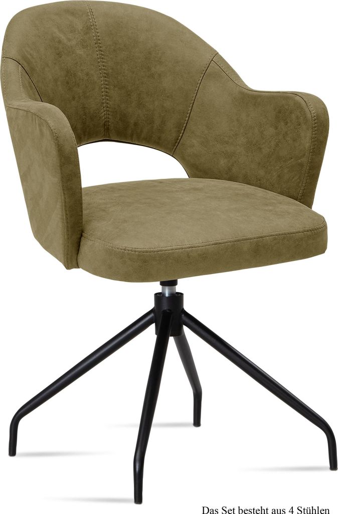 Armlehnstuhl drehbar (4er-Set) Dorcas 59x87x61 Schwarz/Olivgrün
