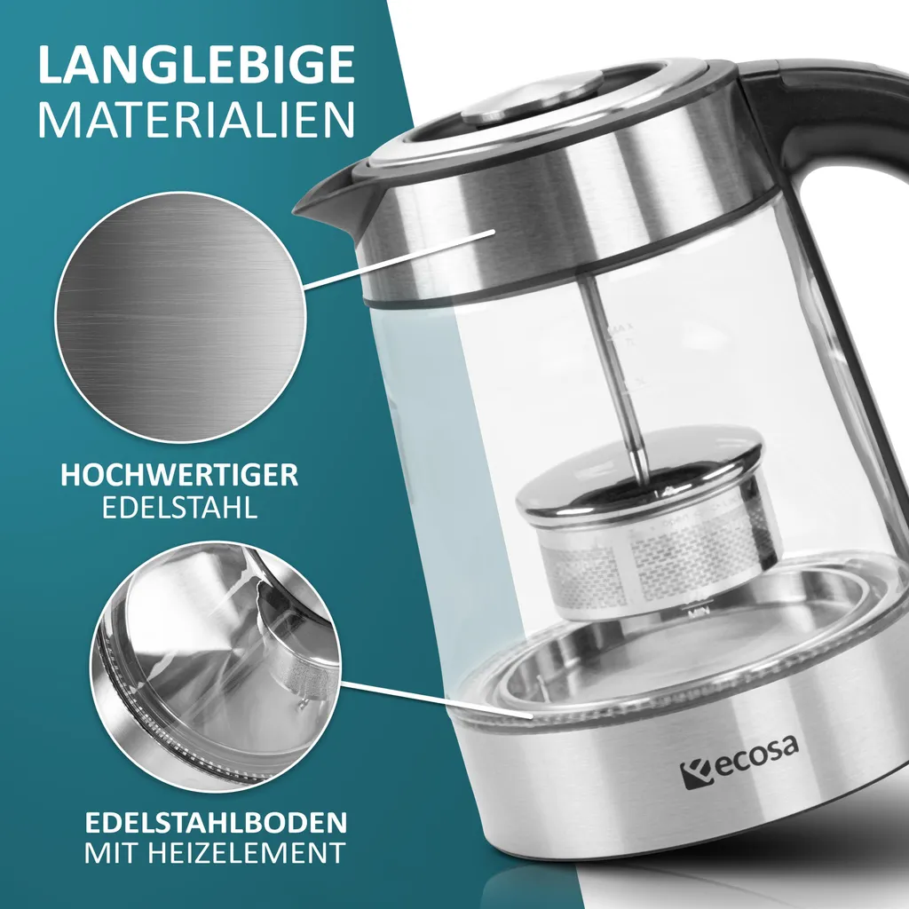 Bouilloire inox et verre 2200W écran LCD avec 5 couleurs LED design - 6
