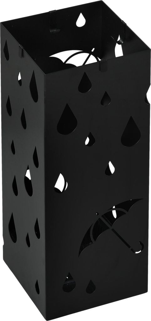 Schirmständer, 4 Haken, Tropfschale, Stahl, Schwarz