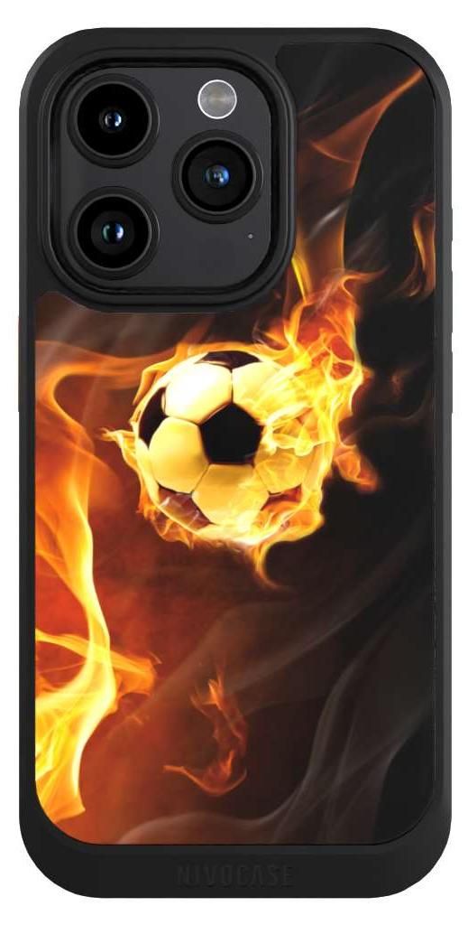 NIVOCASE Hülle für Apple iPhone 15 Pro Handyhülle NIVOcore Case Schwarz Ball Feuer Fußball