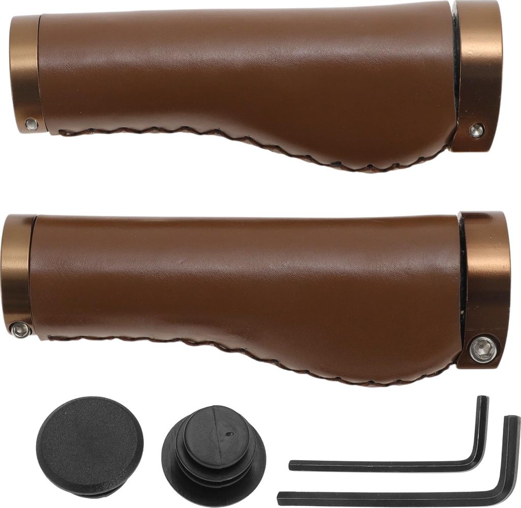 1 Satz Fahrradlenkergriffe, Rutschfeste Kunstleder Fahrradgriffe, Doppelt Verriegelte Lenkergriffe für E-Bike Trekking Bike Mountain Bike, Braun