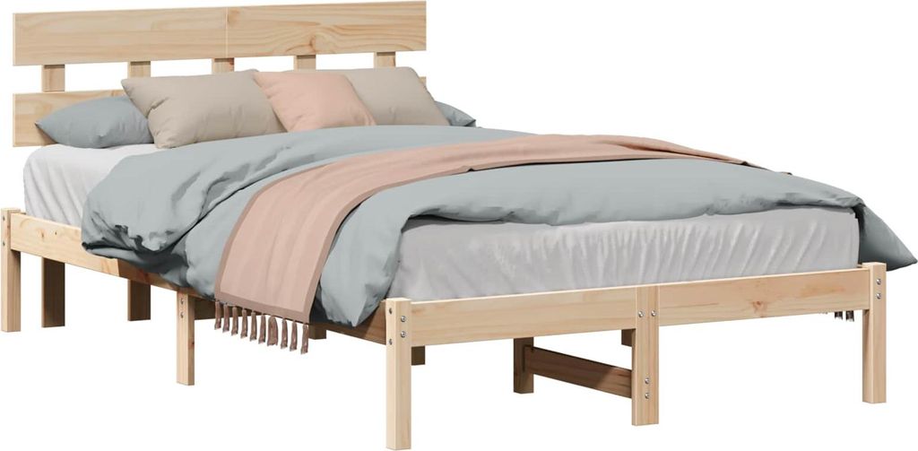 Bettgestell mit Kopfteil Braun 120 x 200 cm Massivholz Kiefer