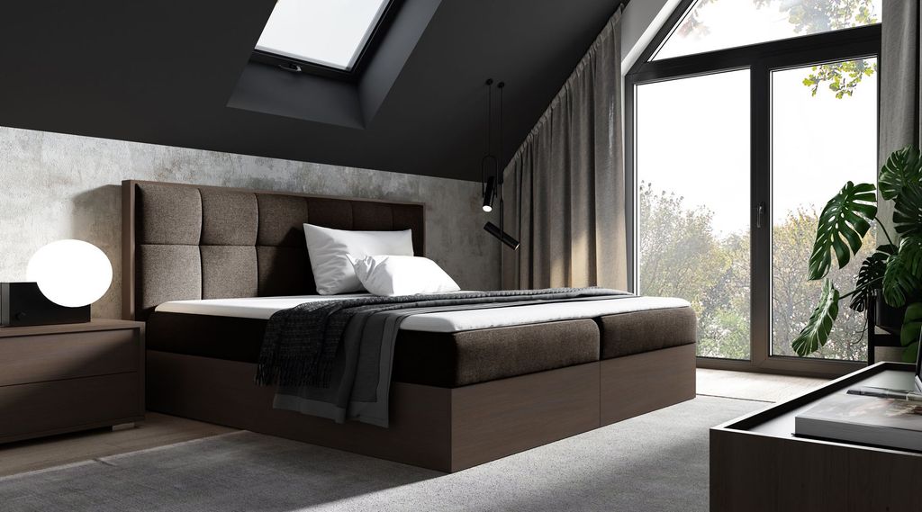 Kontinentales Bett 120x200 CHANTELLE 8 - dunkle Eiche / Braun + GRATIS Matratzenauflage