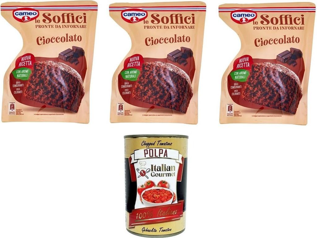 Cameo- Le soffici Pronte da infornare Cioccolato Die weiche, backfertige Schokolade 3x 600gr + Italian Gourmet polpa 400g