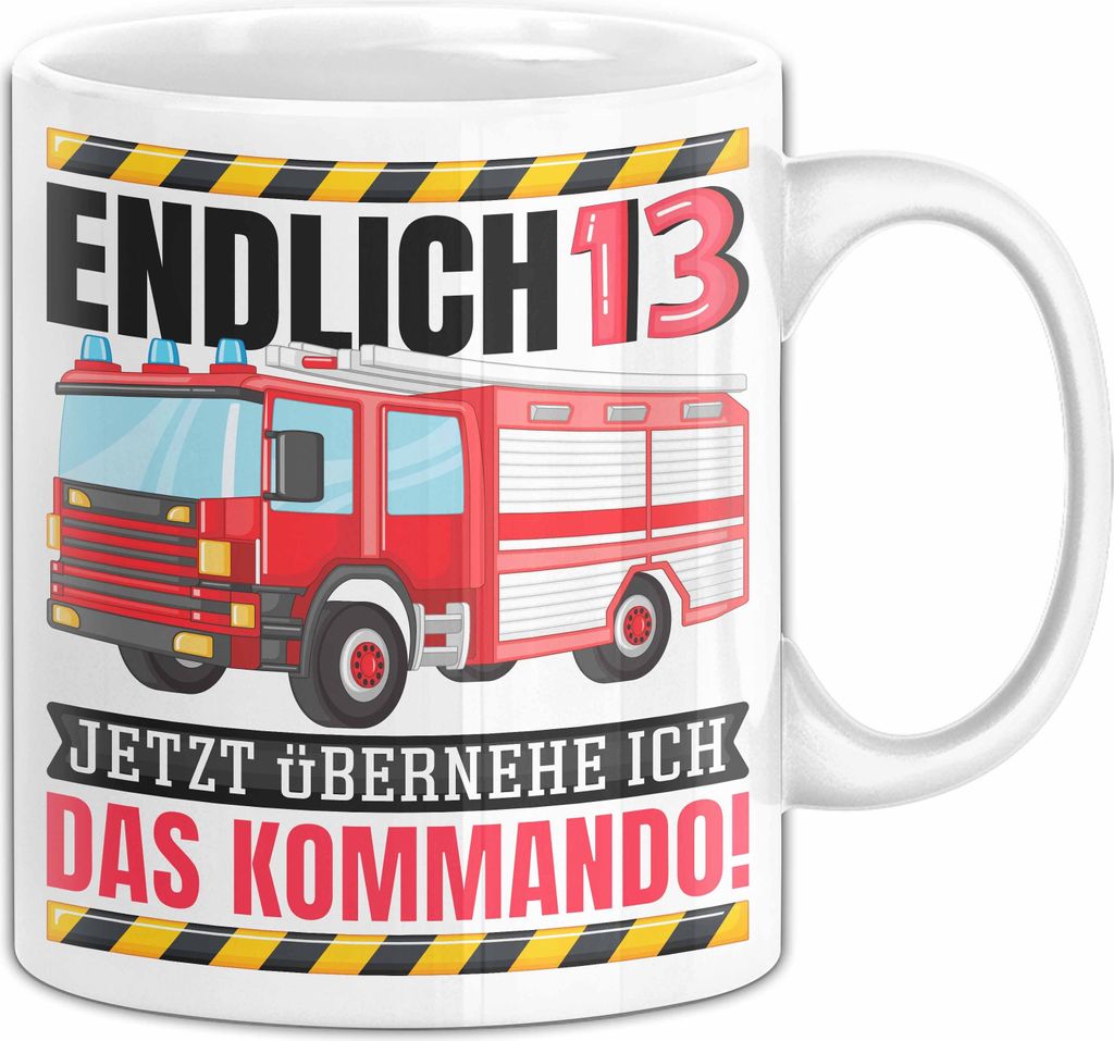 13. Geburtstag Geschenk Tasse Becher Feuerwehr Fan Jungs Jetzt Übernehme Ich Das Kommando Endlich 13 Teenager (Weiß)