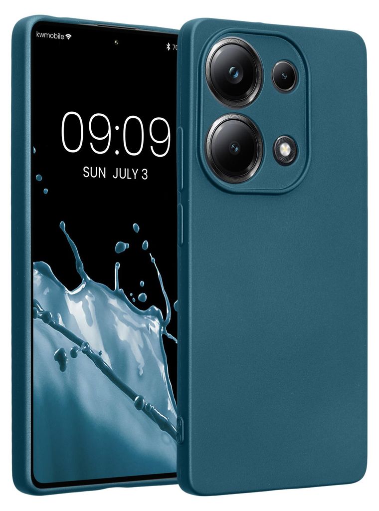 kwmobile Handyhülle für Xiaomi Poco M6 Pro (4G) Hülle - weiche Silikon Case metallisch schimmernd - Schutzhülle Cover - Metallic Karibikblau