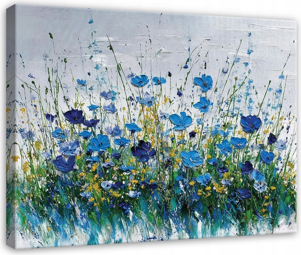 Leinwandbild Blumen Aquarell Abstrakt - 100x70 cm - Wandbilder Wohnzimmer Schlafzimmer - Leinwand Leinwandbild Blau - PP16009O1