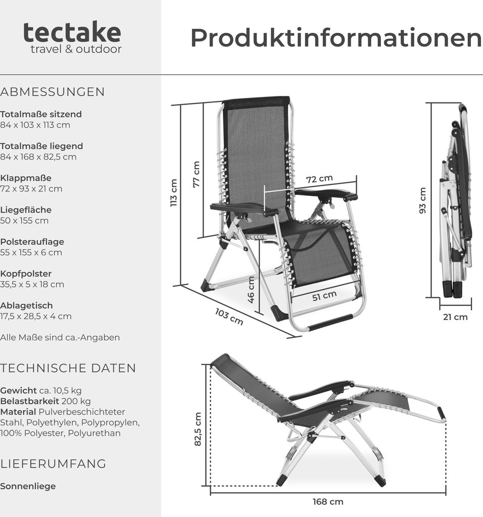 Skládací lehátko Cloud 84 x 168 x 82,5 cm, s odkládacím Obrázek produktu 7