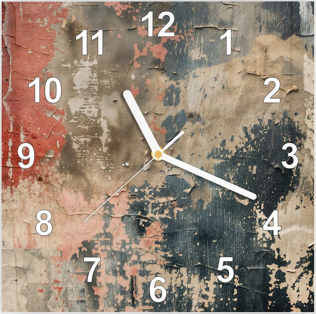 Wanduhr aus Glas mit Motiv Abblätternde Farbe- 30 x 30 cm - inkl. Aufhängesystem