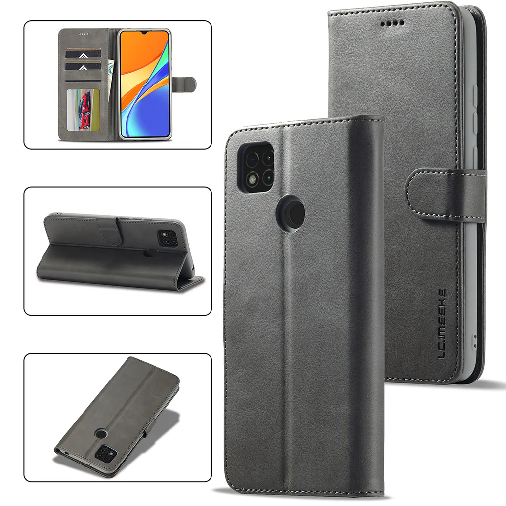 Cover Xiaomi Redmi 9C Grigio: Custodia Pelle Portafoglio con Supporto