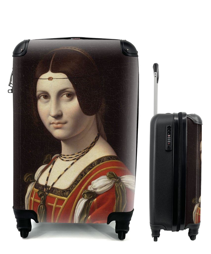 MuchoWow Koffer Handgepäck Trolley Rollkoffer Kleine Reisekoffer mit 4 Rollen - La Belle Ferronnière - Leonardo da Vinci - Cabin Size < 55x40x2...