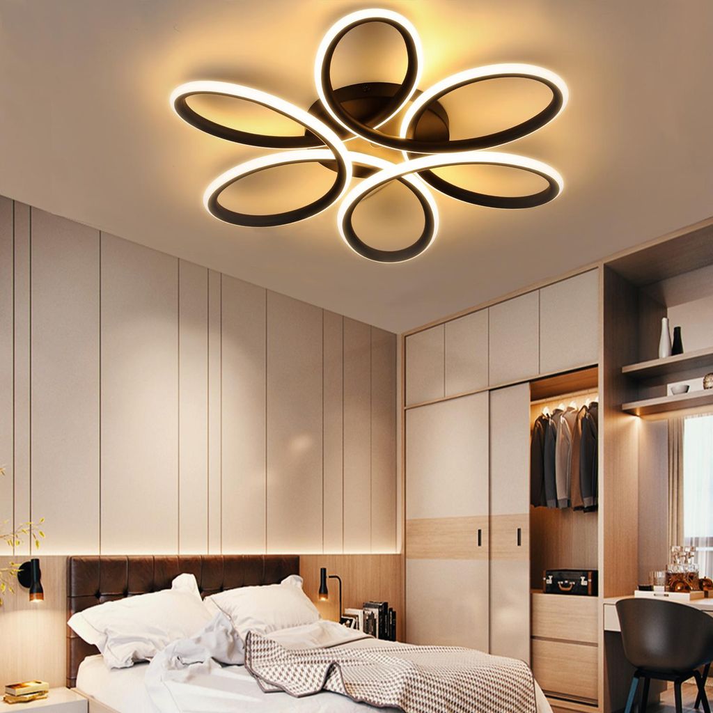 60W Modern Schwarz LED Deckenlampe in Blumenförmiges Design, 3000K Warmweiß LED Deckenleuchte 43cm, für Wohnzimmer Schlafzimmer Küche Büro