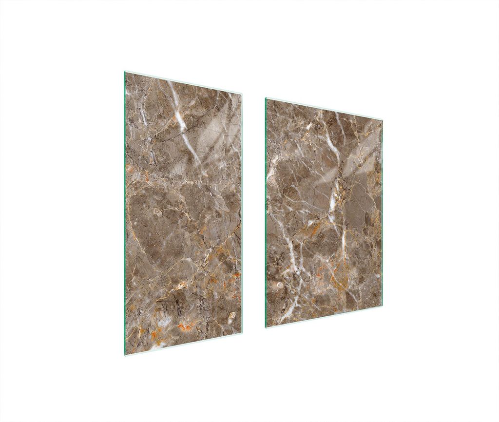 Herdabdeckplatten 2 teilig 75x52 Glaskeramikkochfeld Abdeckung Glas Schneidebrett Marmor Beige