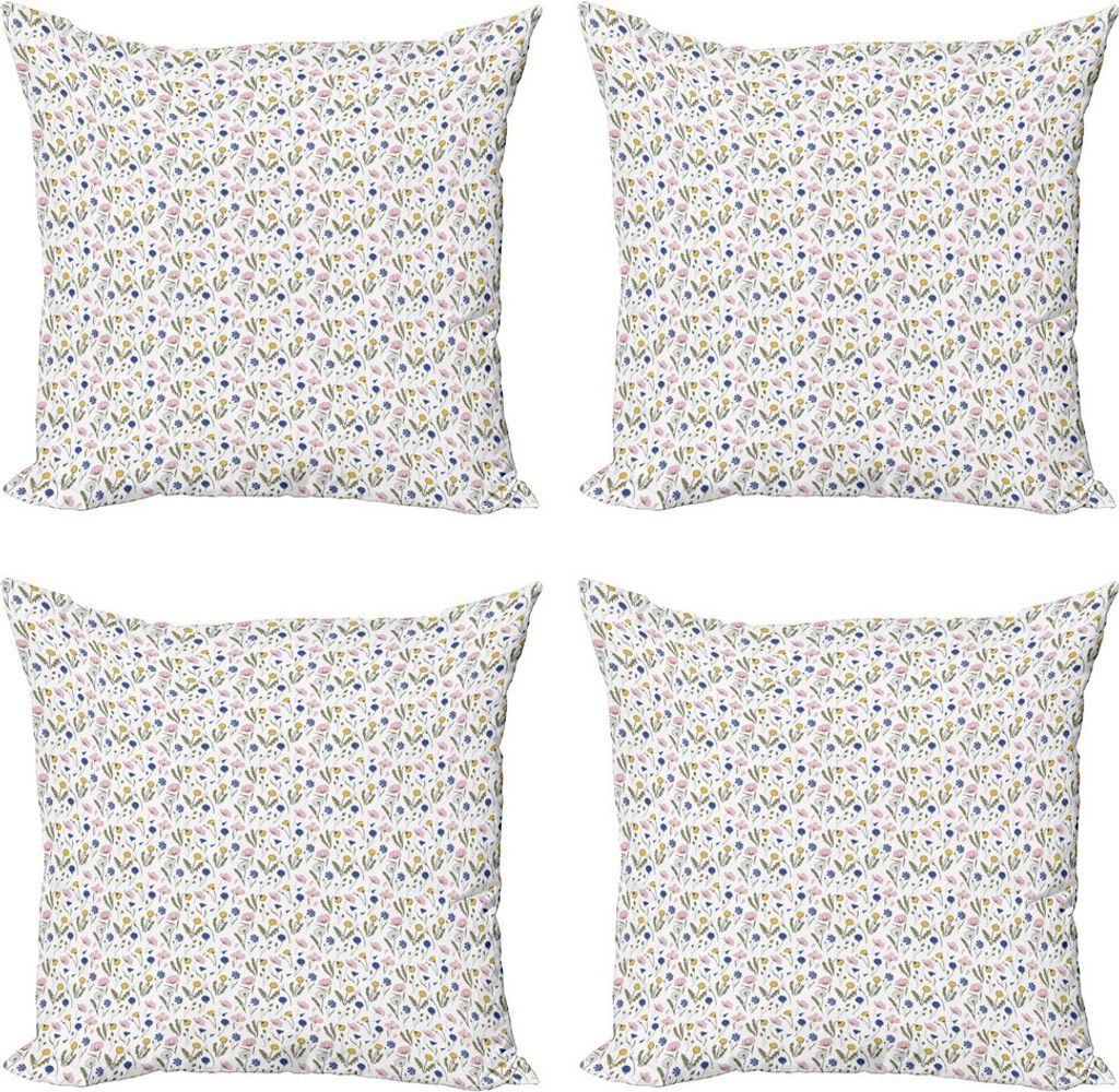 ABAKUHAUS Löwenzahn Kissenbezug Set (4 Stück), Frühling Botanik Blumen, Moderner Doppelseitiger Digitaldruck, 60 cm x 60 cm, weiß Multicolor