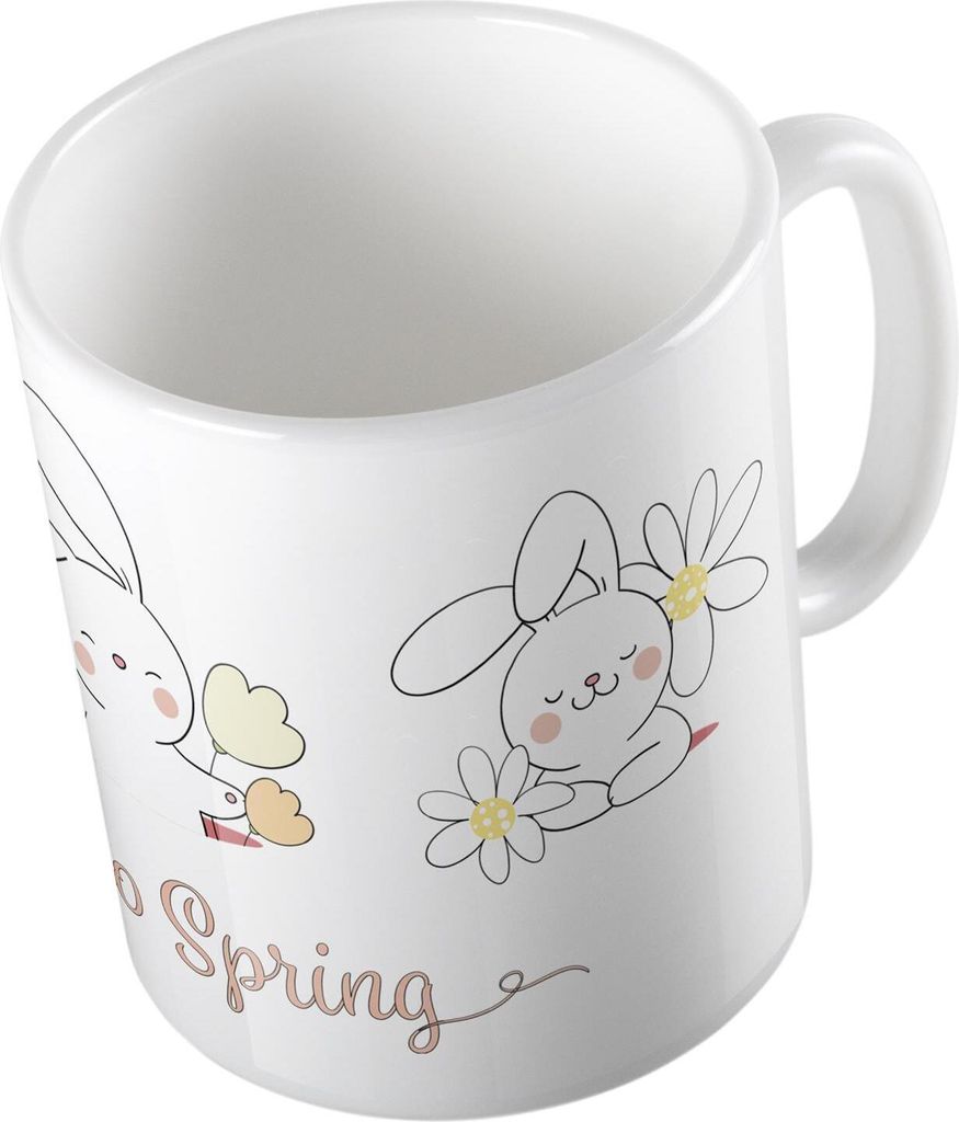 Huuraa Kaffeetasse Hello Spring Hasen Geschenk Tasse Weiß 330ml Hello Spring Hasen Präsent