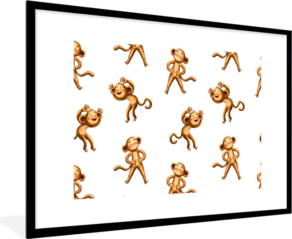 MuchoWow Gerahmtes Poster Dschungel - Design - Affe - Weiß 90x60 cm - Poster mit Schwarzem Bilderrahmen Wandposter Rahmen Foto Bilder - Wanddeko...