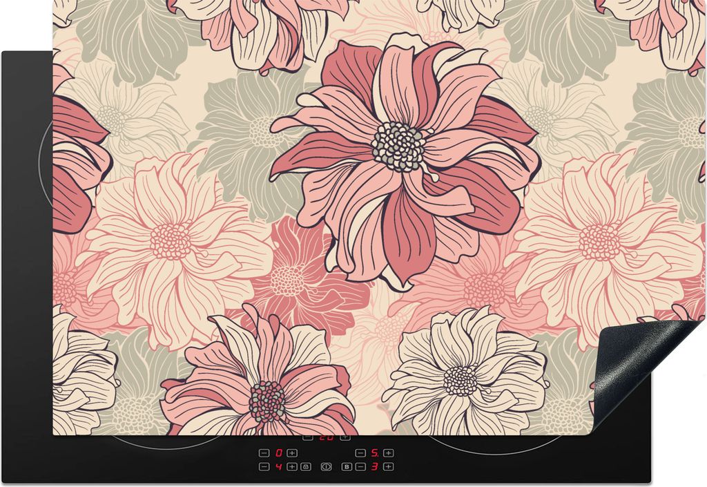 KitchenYeah Herdabdeckplatte Muster - Blume - Design - Jahre 20s , 76x51cm, Küche Deko, Glaskeramikkochfeld Herdabdeckung, Abdeckplatte fùr Koc...