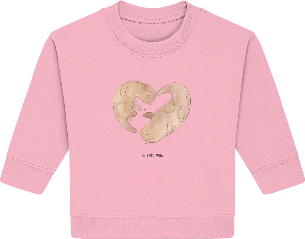 Mr. & Mrs. Panda Organic Baby Pullover Otter Herz 6. - 12. Monat - Baumwolle Pink - Geschenk, Hochzeitstag, Bullover, Liebe