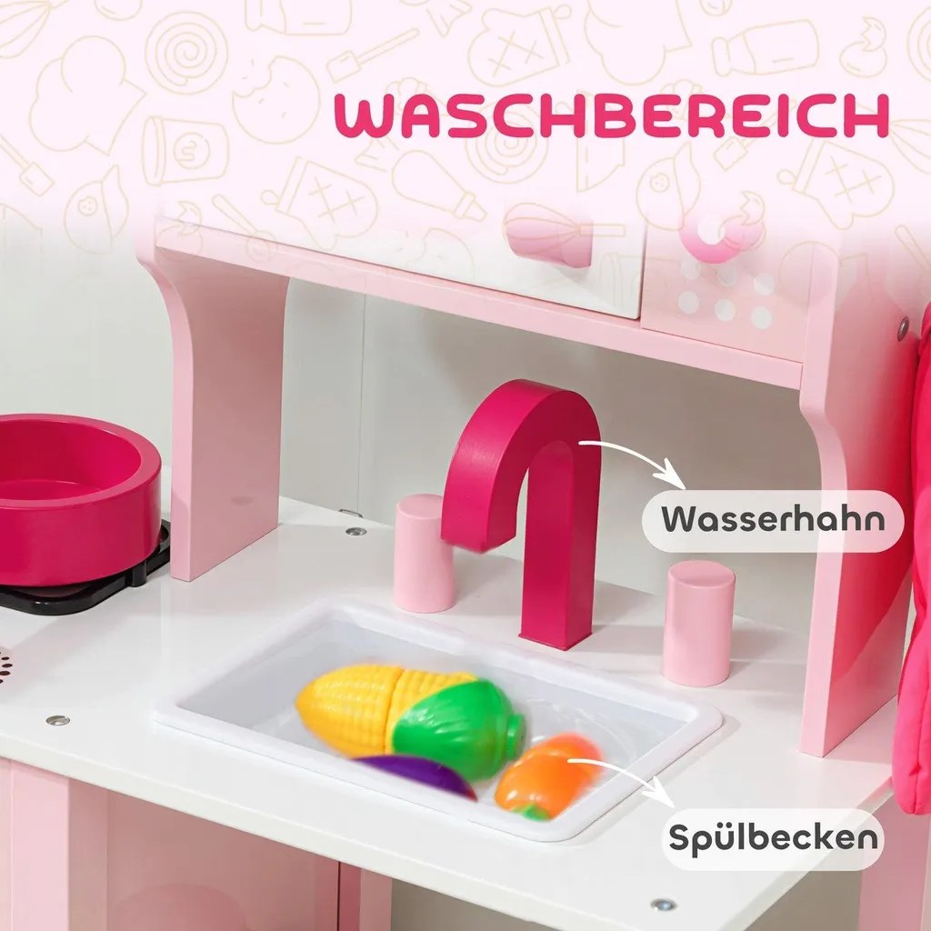 Cuisine en bois avec accessoires rose format compact pour enfant - 45cm - 7