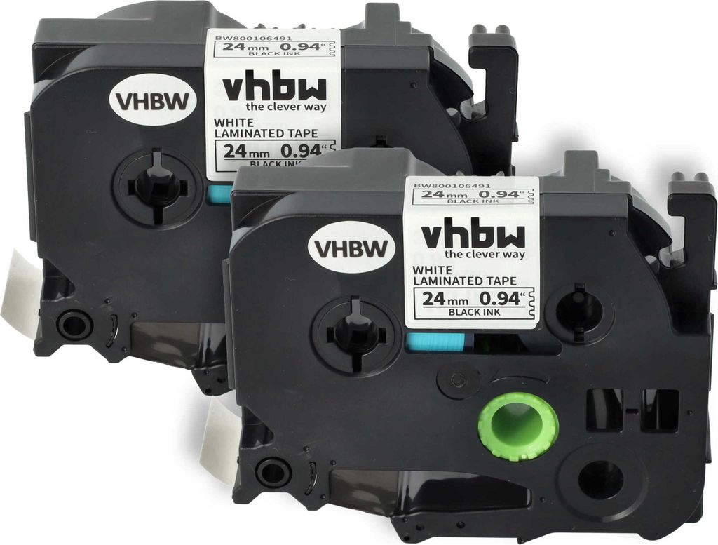 vhbw 2x Schriftband-Kassette kompatibel mit Brother P-Touch 2400 E, 2400, 2430 PC, 2420 PC Etiketten-Drucker 8m x 24mm Schwarz auf Weiß, Kunststoff