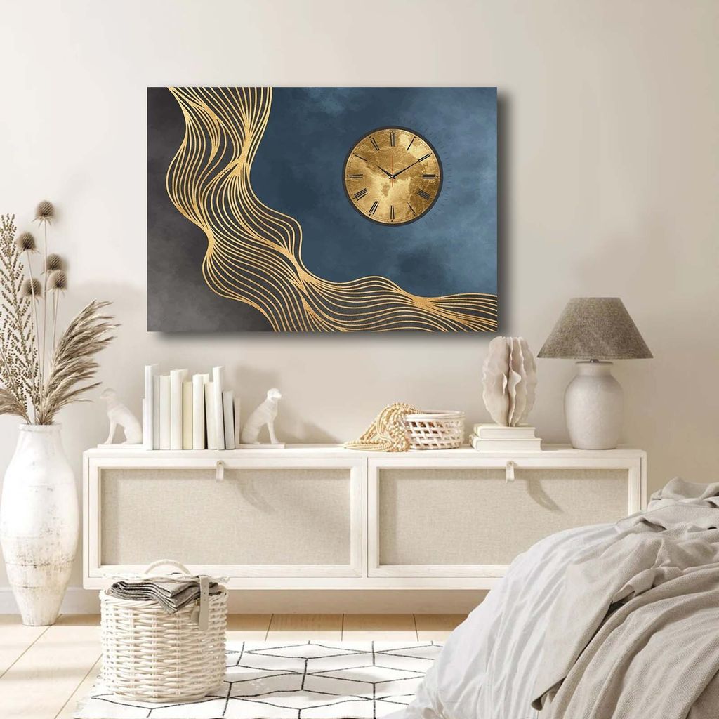 Opviq, 70100CS-026, Nachbildungative Leinwand-Wanduhr, Mehrfarbig, 100 % WILDLEDER-CANVAS, 70 x 100 cm
