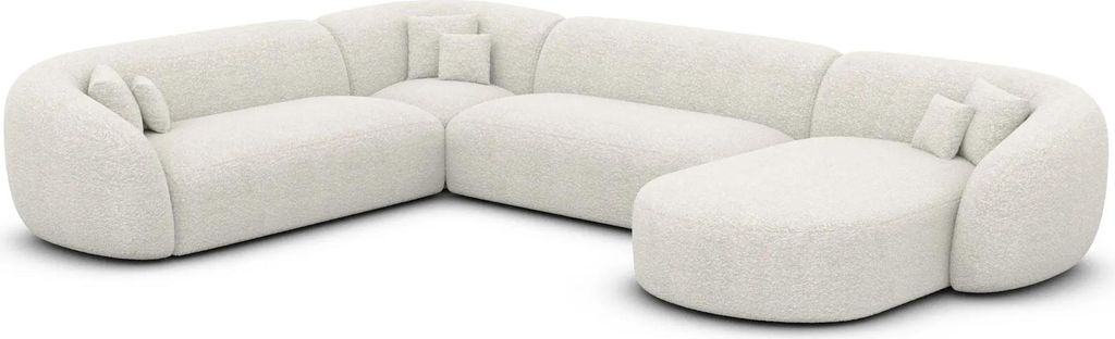 Bouclé U-Form XXL Wohnlandschaft Gaia Weiß Rechts