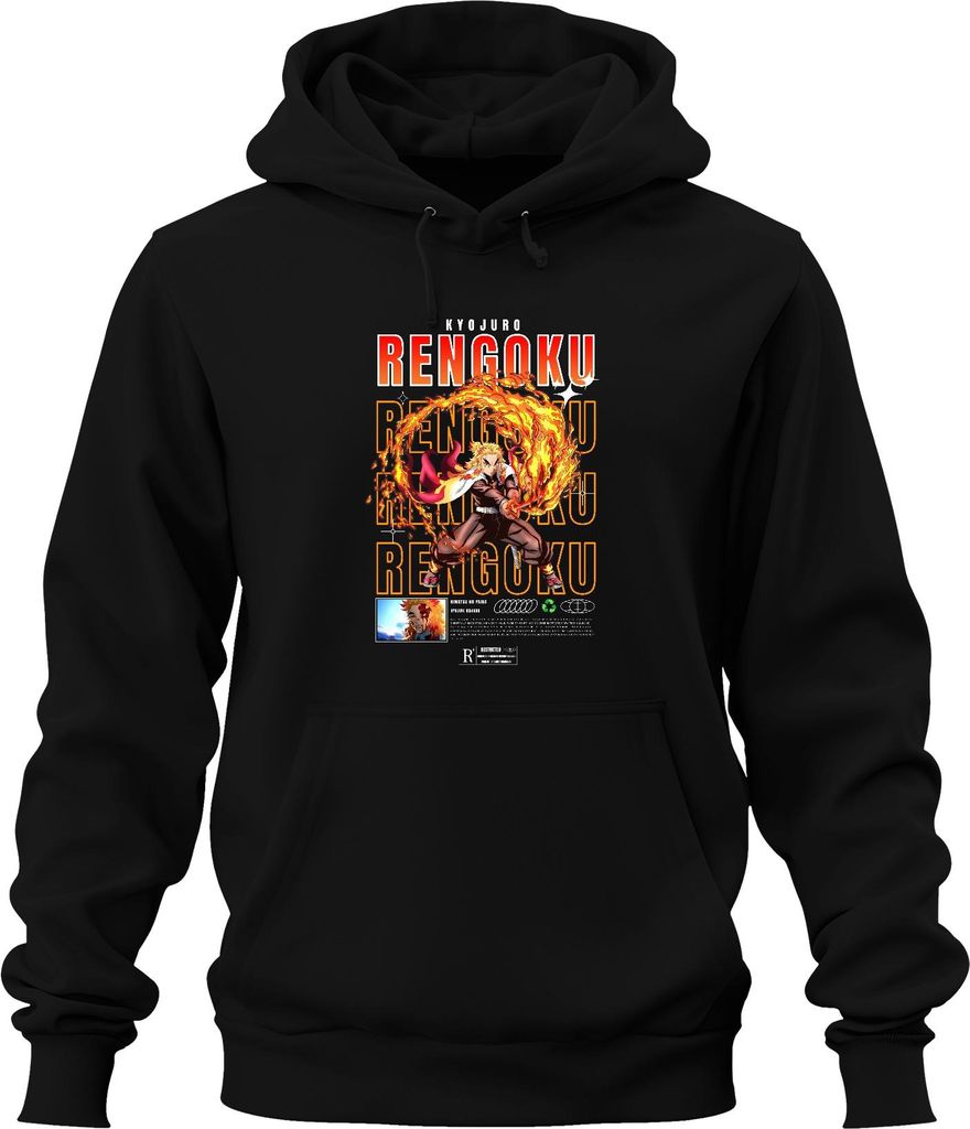 Rengoku Kyojuro Kimetsu no Yaiba Flamme Hashira Anime Geschenk Uni Hoodie Kapuzenpullover, Schwarz, S