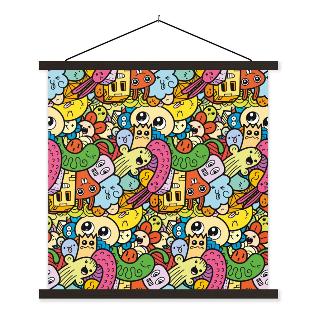 MuchoWow Textilposter Kinder - Muster - Regenbogen - Design - Mädchen - Jungen 120x120 cm mit schwarzem Rahmen - Aufhängungsset