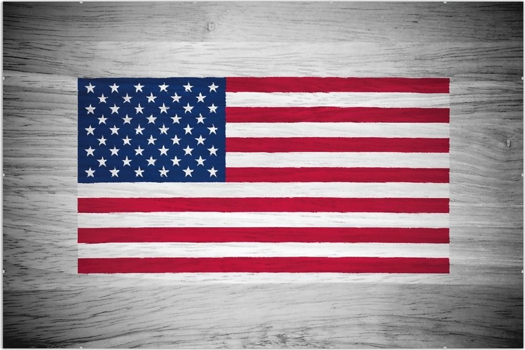 Wallario Wandbild USA Flagge auf Holz, Größe: 61 x 91,5 cm, Poster mit rahmenlosen Bildhalter