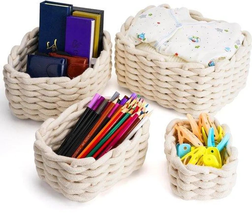 Meuble de rangement en plastique aspect coton tressé - Lot de 4 unités