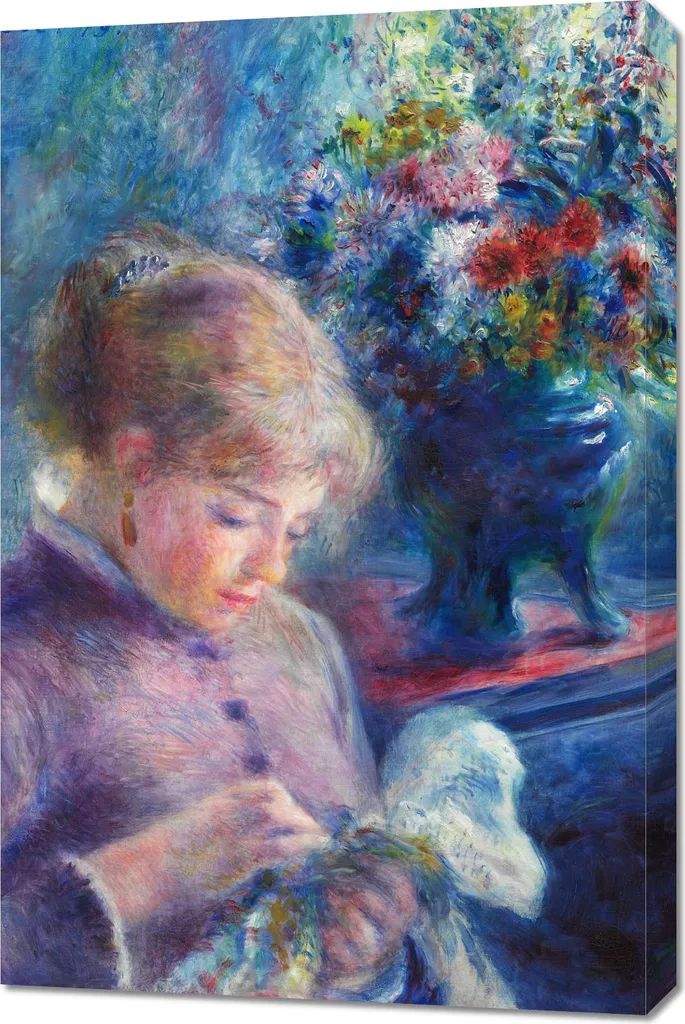 Quadro Moderno Renoir 60x90 Giovane Donna che Cuce per Salone