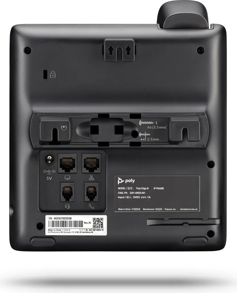 Téléphone de Bureau IP Poly Edge B10 Noir Gigabit pour Fixation Murale - 5