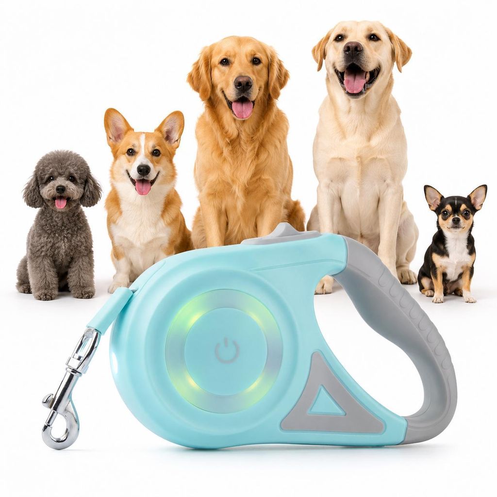 MODFU Hundeleinen, 5m Hundeleine, Automatische ausziehbare Hundeleine, LED-Licht, Für Kleine und Große Hunde, Gassi-Gehen, Reflektierend und Sich...