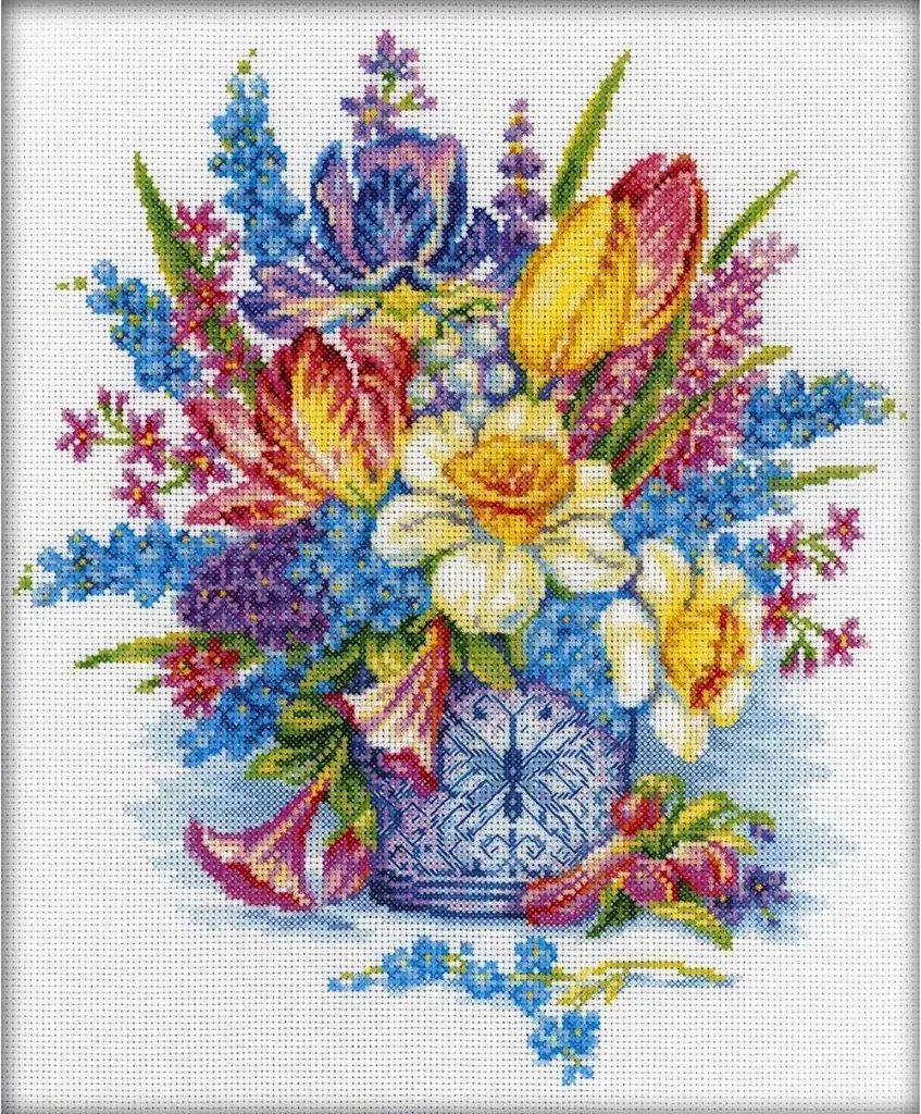 Kit Broderie RTO M275 Toile Aida et Fils Coton Fantaisie Printemps