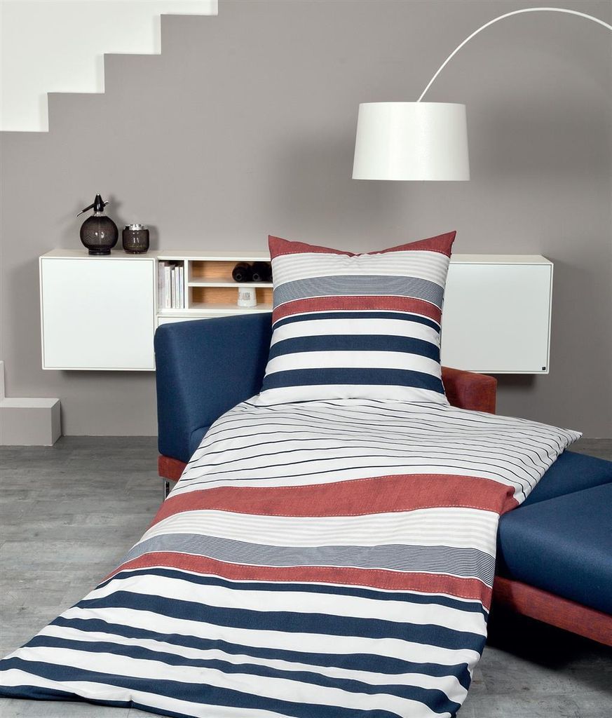 Janine Feinbiber Bettwäsche Davos 65056-01 rot marine 200x220 cm + 2x 80x80 cm