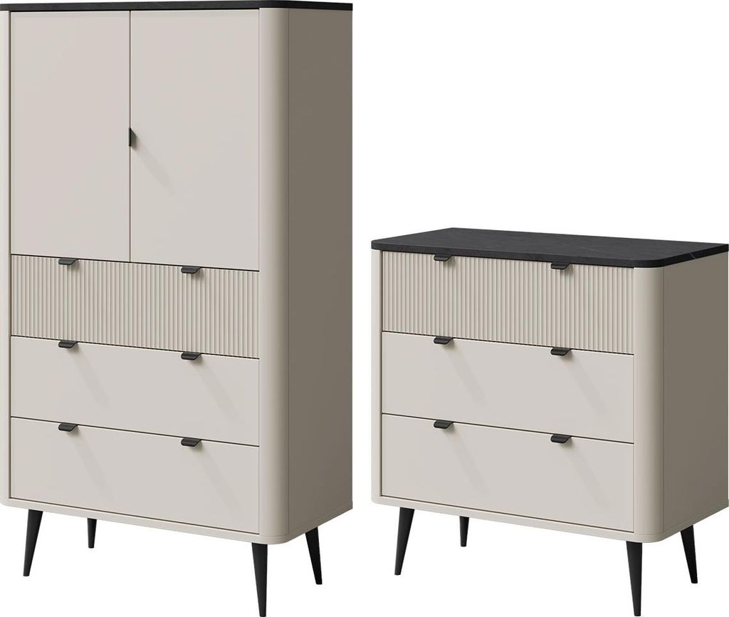 Wohnzimmer-Set Marly Wohnwand-Set Farbe und Setgröße wählbar,Standregal mit Kommode,Kaschmir / Graustein