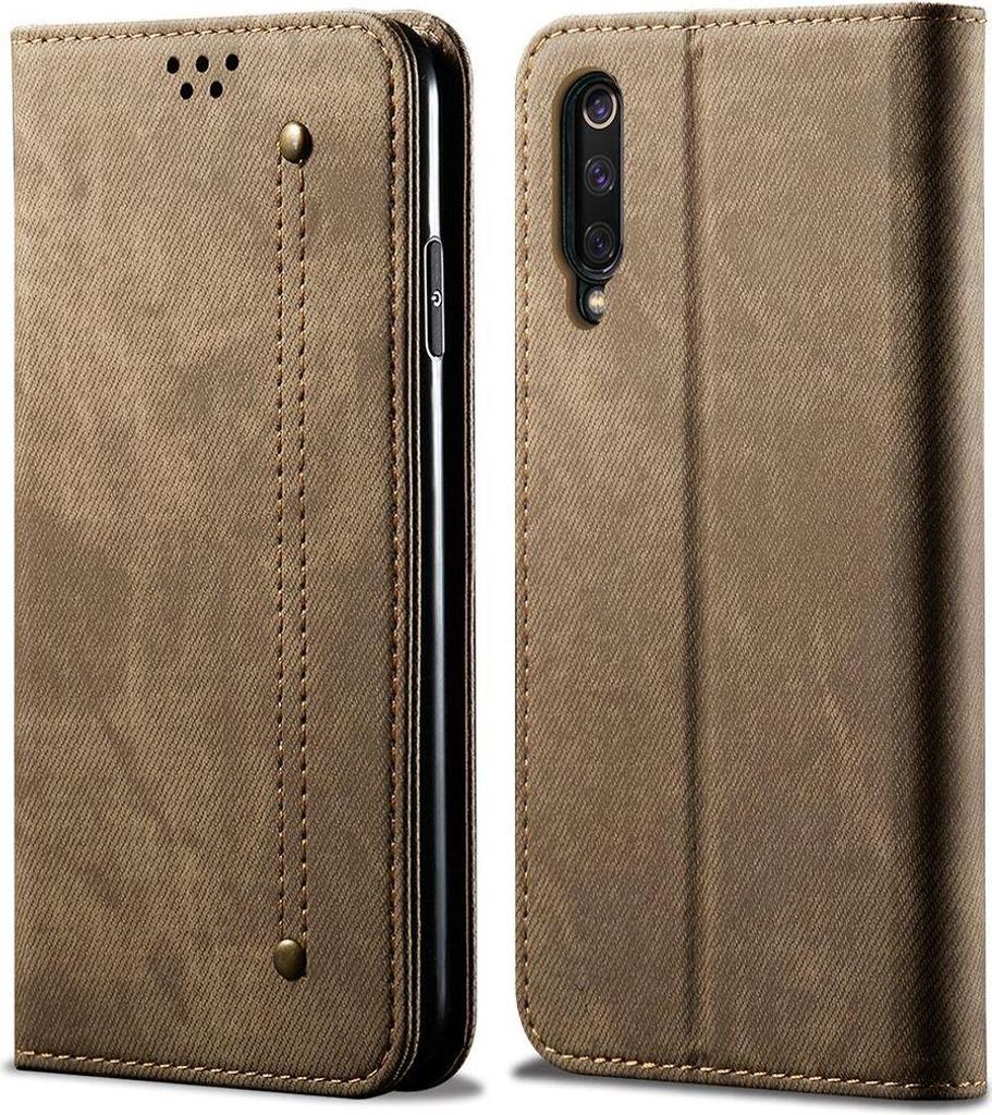 Xiaomi Mi 9 Pro Hülle, LaimTop Denim Leder Brieftasche Magnetverschluss Flip Bookstyle Schutzhülle mit Standfunktion für Xiaomi Mi 9 Pro Khaki