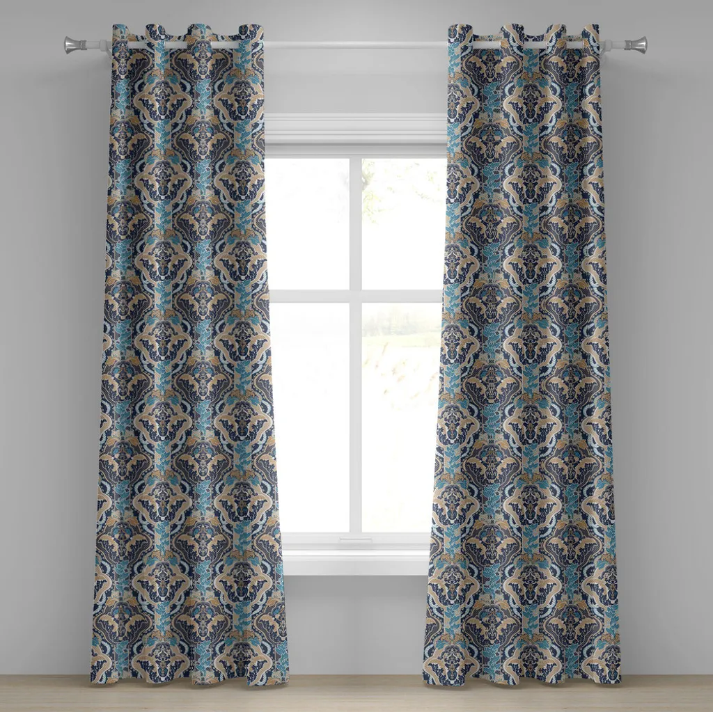 Rideaux décoratifs 2 panneaux motif floral vintage oriental 280x175cm