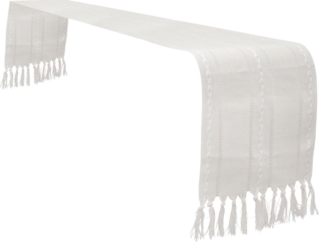 Tischläufer, Baumwoll- und Leinentischläufer, waschbarer Tischläufer, Tischdecke für Hochzeit Geburtstagsfeier Tischdekoration, 120x33cm, Weiß