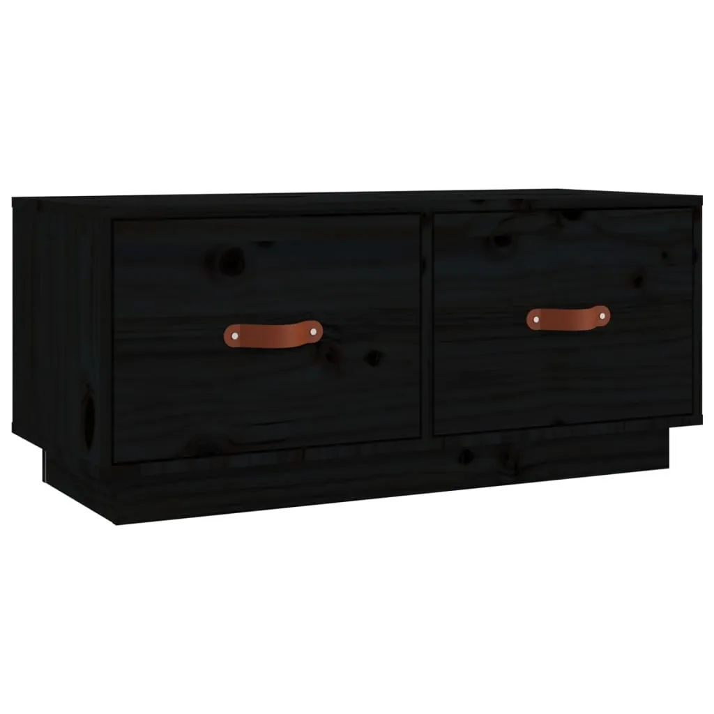 Mobile TV Legno Massello Nero 80x34x35 cm - Pino Naturale per Soggiorno