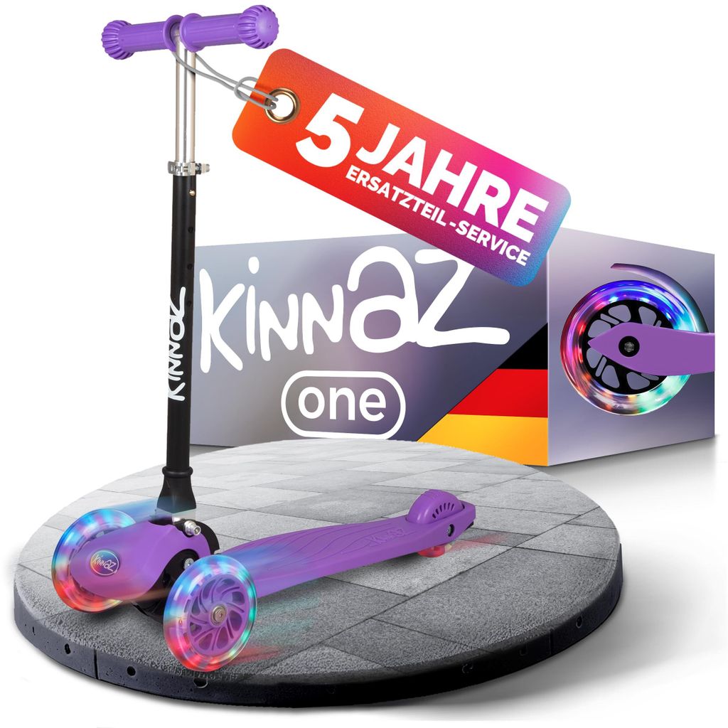 kinnaz ONE, Premium Roller für Kinder ab 3 Jahre, faltbar, Höhe 5fach einstellbar, LED Räder, Ersatzteilservice, Diebstahlschutz, Kinderroller