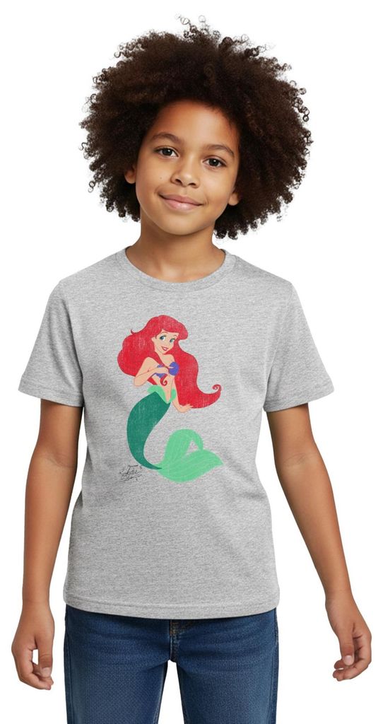 Arielle Vintage Look Kinder T-Shirt, 98/104 (3-4 Jahre), Grau meliert