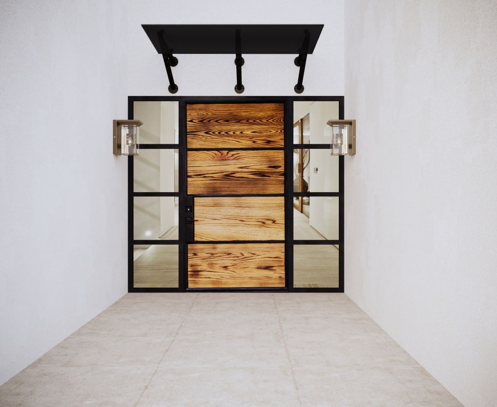 Glasvordach Glasüberdachung für den Eingangsbereich 250x90cm mit schwarzen Edelstahl Haltern Variante "Rom" von GlasHomeCenter