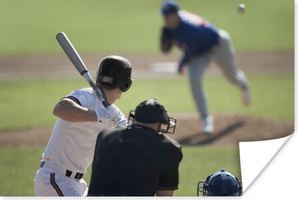 MuchoWow Poster Der Pitcher wirft dem Schlagmann während eines Baseballspiels den Ball zu 180x120 cm - Fotoplakat