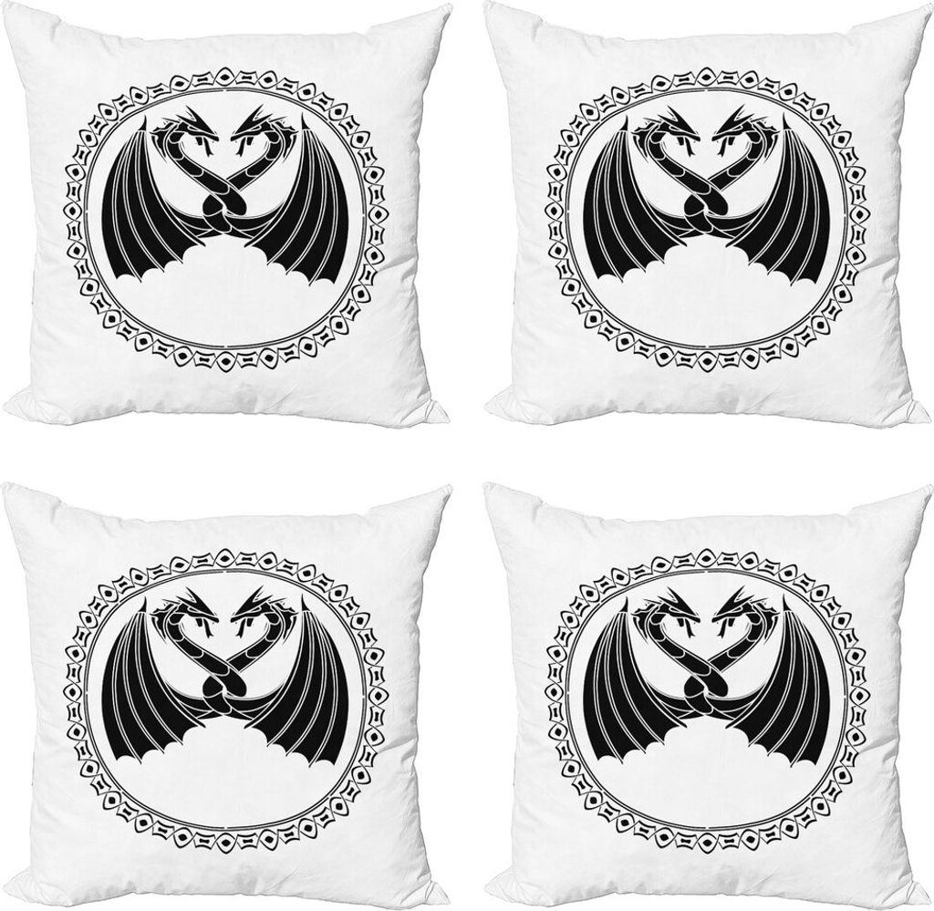 ABAKUHAUS Celtic Dragon Kissenbezug Set (4 Stück), Umgürtet Neck Creatures, Moderner Doppelseitiger Digitaldruck, 40 cm x 40 cm, Charcoal Grau un...
