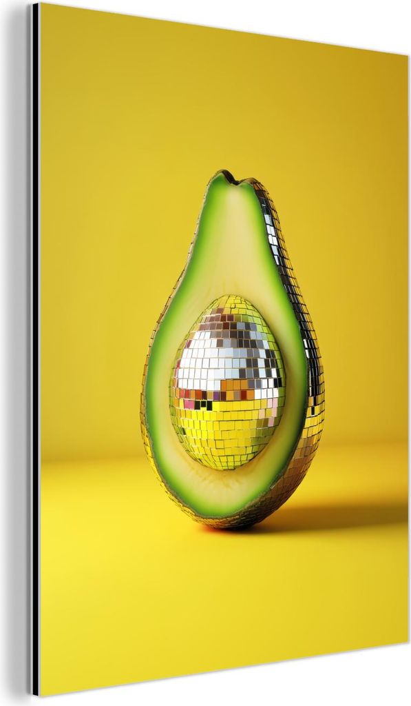 MuchoWow Wanddekoration Metall Metallbild Wandkunst 30x40 cm Avocado - Discokugel - Gelb - Glitzer MuchoWow Aluminium Gemälde - Bilder