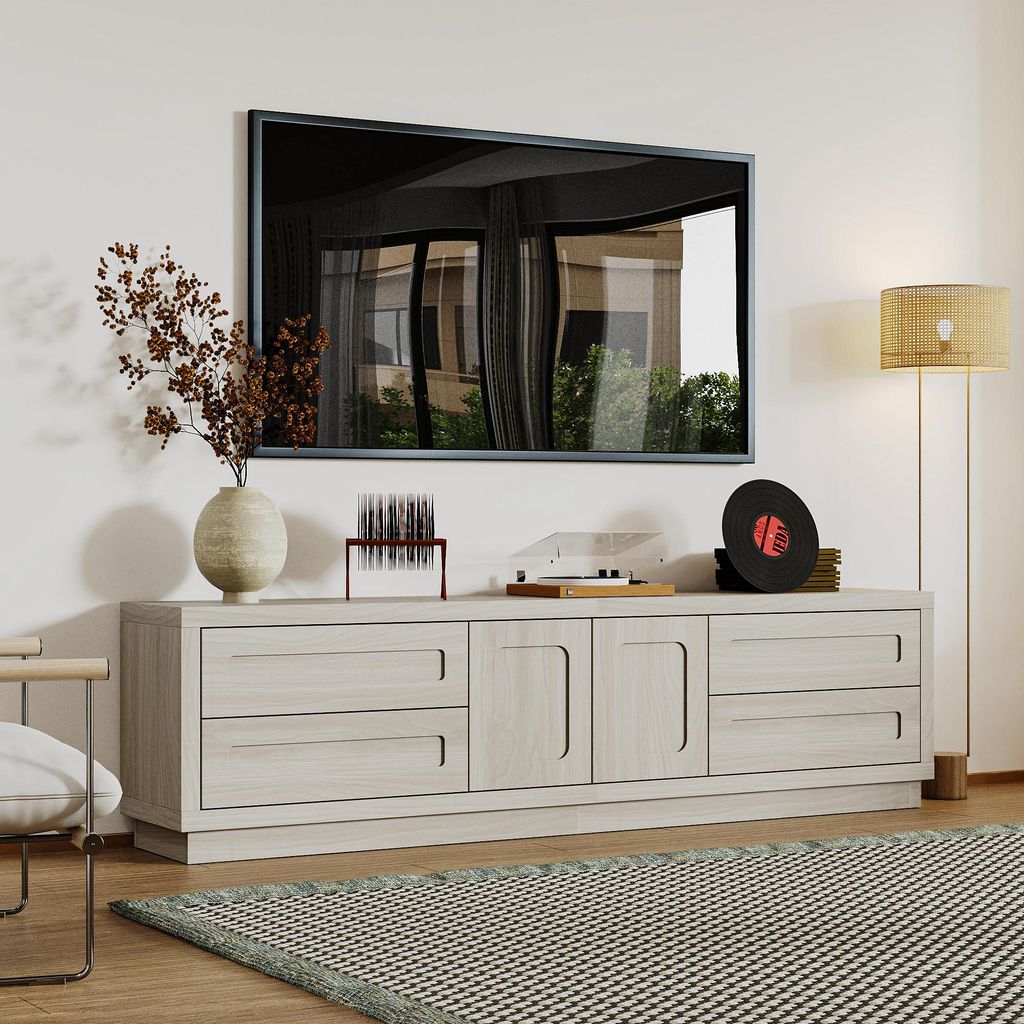 170 cm Lang Lowboard, TV-Schrank mit 2 Türen und 4 Schubladen, für Wohnzimmer, Graue, MDF, 170 × 45,7 × 30 cm