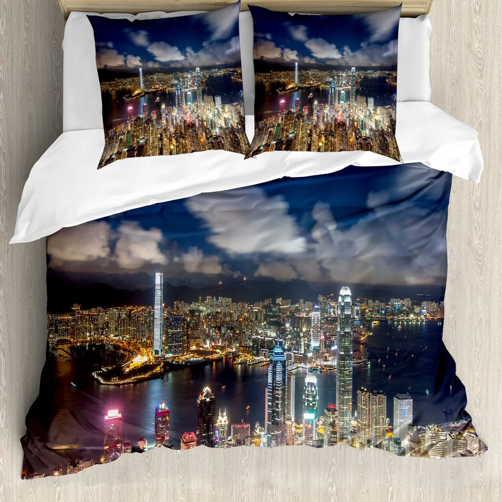 Copripiumino Notte Hong Kong ABAKUHAUS - Blu e Bianco 200x200