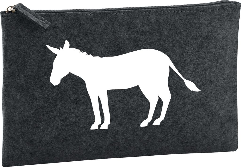 Huuraa Kulturbeutel Esel Silhouette 1 Liter Charcoal Filz Kosmetiktasche Geschenkidee
