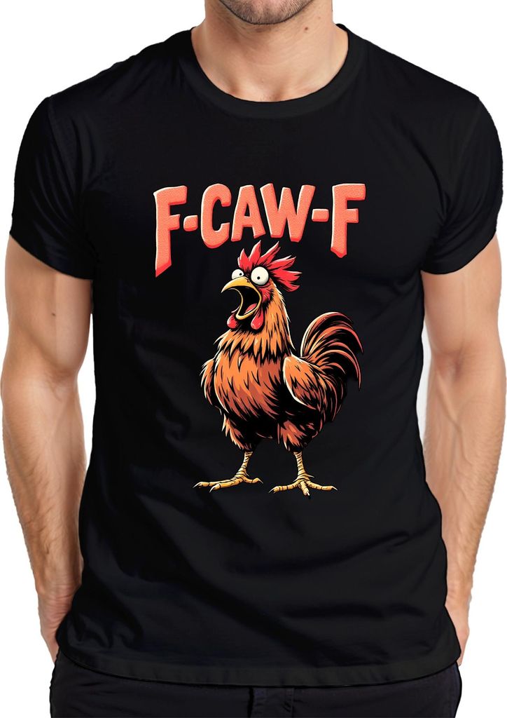 F CAW-F Lustiger Hahn Cartoon Bauernhof Geschenk Vintage Humor Herren T-Shirt, Schwarz, L